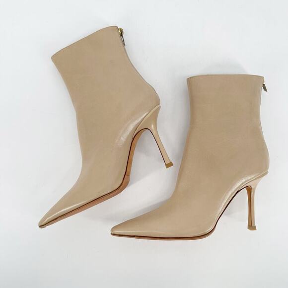 Jimmy Choo Tan Beige Leather Retro y2k Pointed Toe Heeled Ankle Boot IT 40.5 - Picture 5 of 12